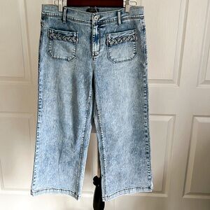Curve Appeal Acid Wash Cropped Wide Leg Denim Jean Women Sz 10 / 30